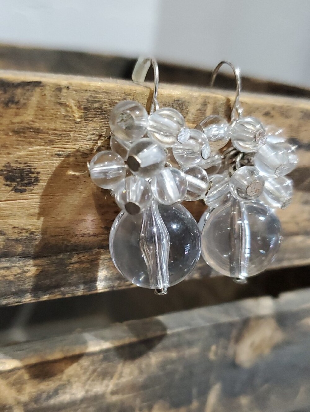 Clear Glass Cluster Drop Earrings - Women Jewelry - Picture 2 of 10